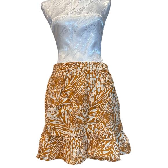 Christian Siriano Mini Ruffle Skirt Women Sz Large Linen Mustard Yellow Pockets - Picture 1 of 14
